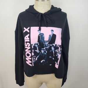 Monsta X Black Pink K-pop Crop Graphic Hoodie Long Sleeve Boy Ban, sz SM